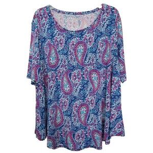 Chico's Paisley Shirttail Stretchy Short Sleeve T-Shirt Size 3 (XL)